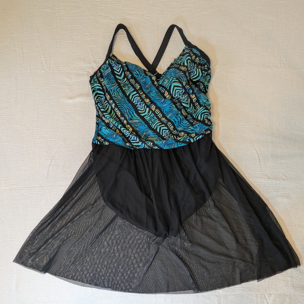 Elegant Black and Blue Patterned One-Piece Swimsuit